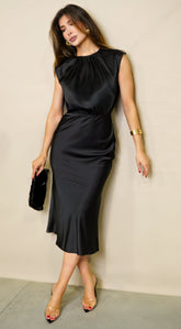 Tulane Satin Midi Dress - Black